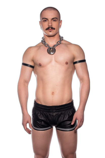 Prowler RED Leather Sports Shorts Grey Trim