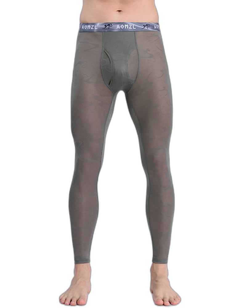 Men's Sexy Transparent Ice Silk Jacquard Seamless Tights Warm Pants
