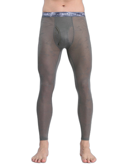 Men's Sexy Transparent Ice Silk Jacquard Seamless Tights Warm Pants