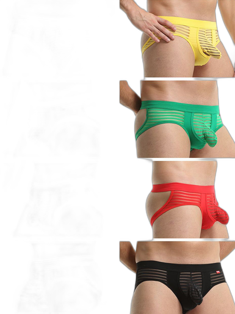 Men’s Sexy Striped Hollow Jockstrap With Separate Pouch