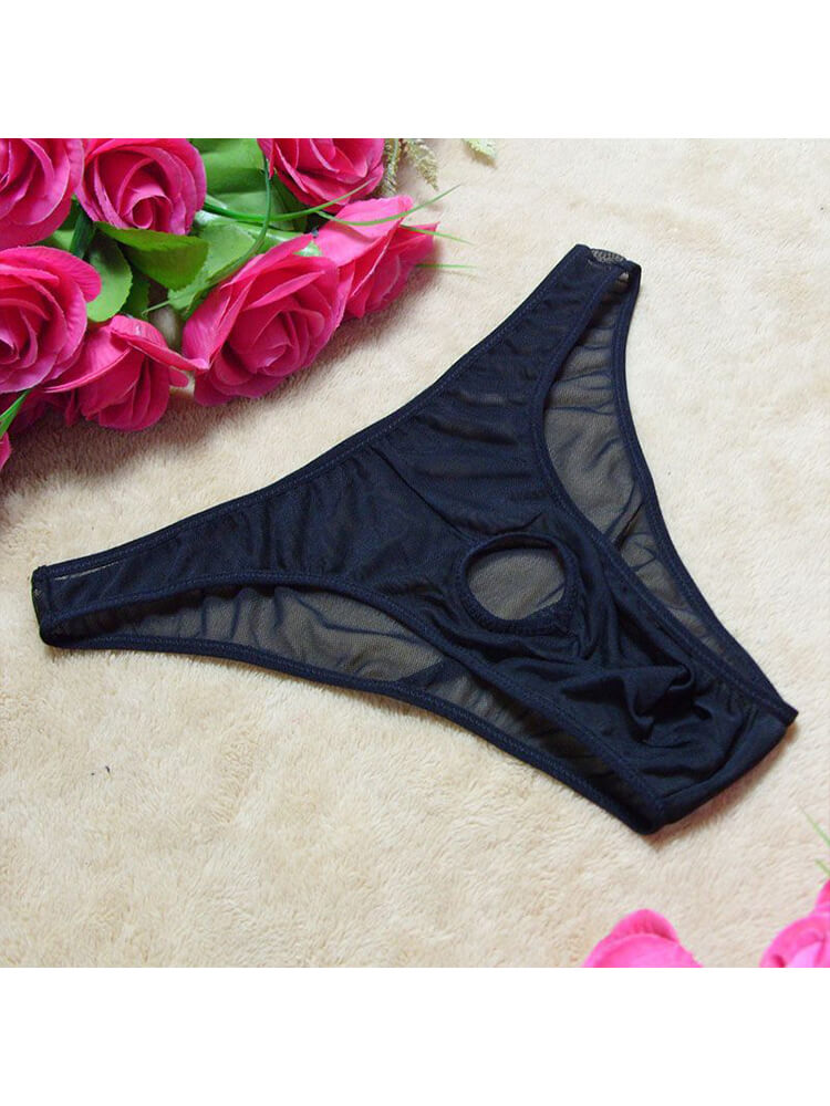 Men's Sexy Mesh Front Cutout Solid Color Briefs