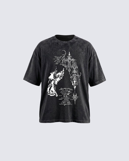 Grunge Angel & Script Graphic T-Shirt