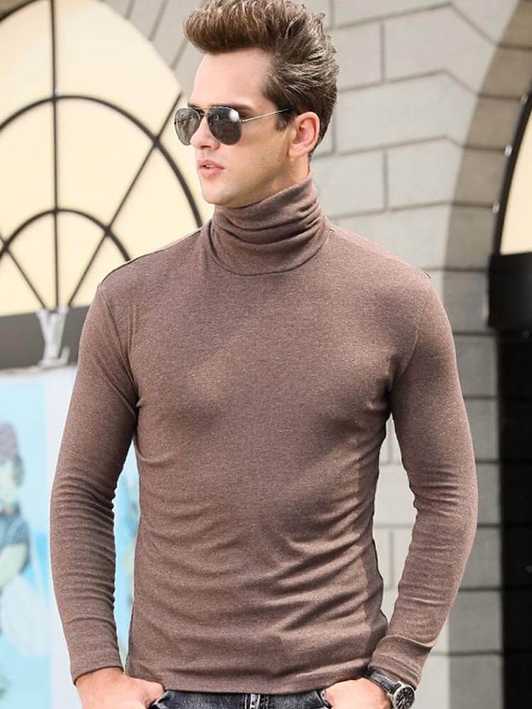 Men's Elastic Slim High Collar Solid Bottoming Shirt