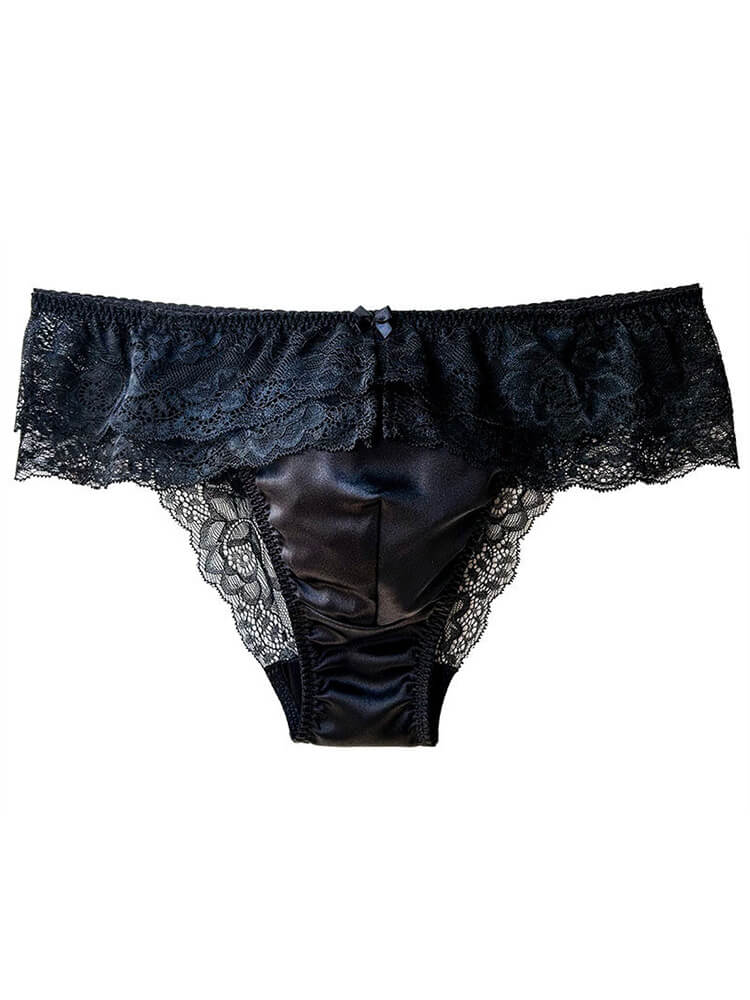 Men's Sexy Low-Rise Slightly Sheer Lace Silk Briefs