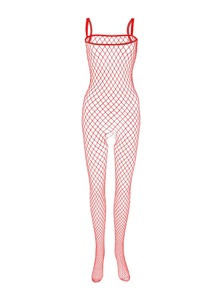 Men's Open Crotch Mesh Bodysuit - Pink