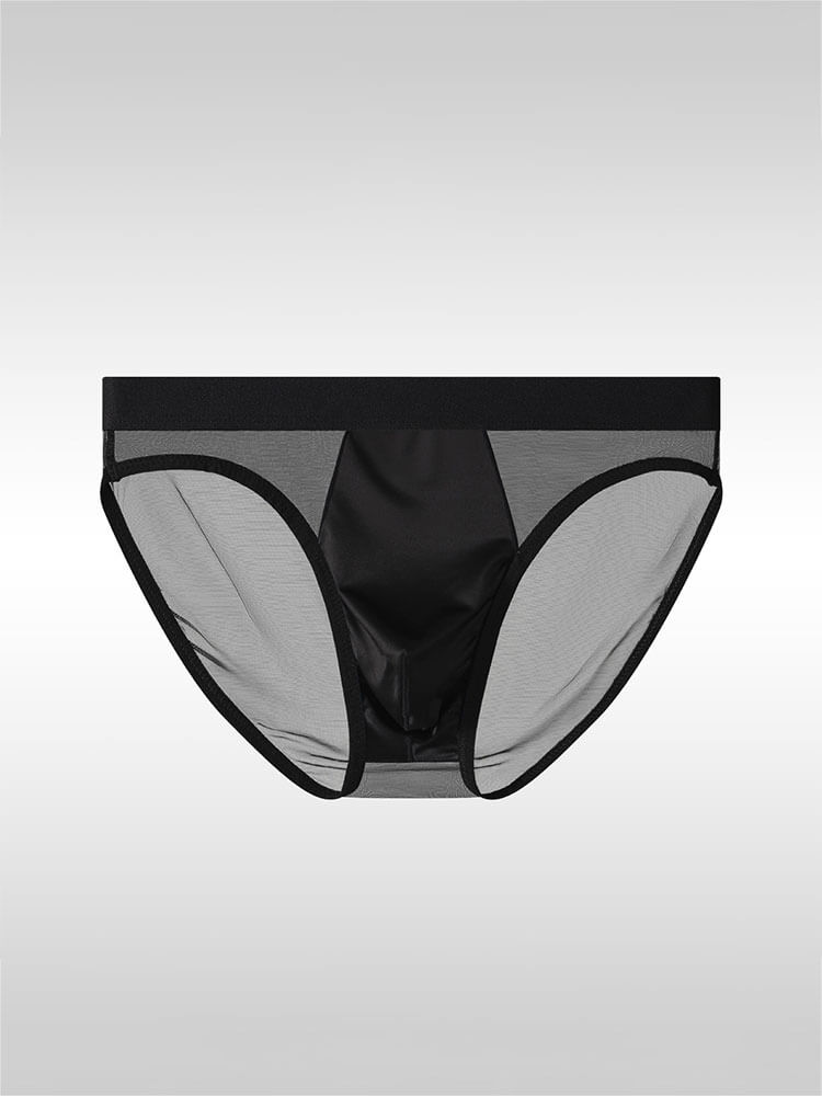 Men's Sexy Sheer Mesh Satin Pouch Briefs