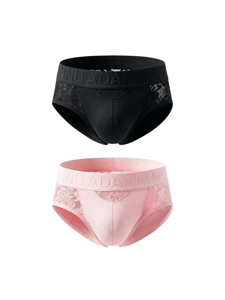 Men's Sexy Solid-Color Cutout Lace Modal Briefs