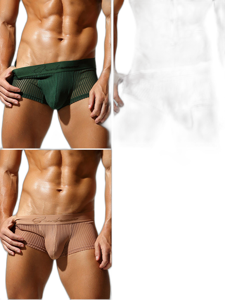 3 Pack Men's Striped Mesh Trunks with Comfort Pouch
