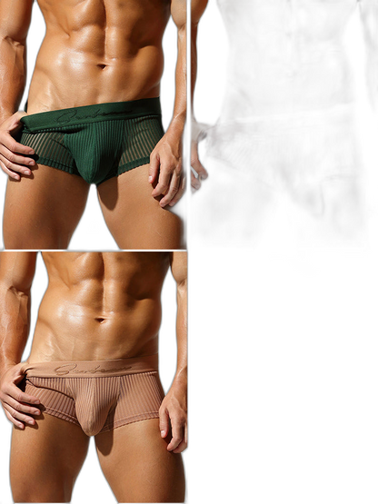 3 Pack Men's Striped Mesh Trunks with Comfort Pouch