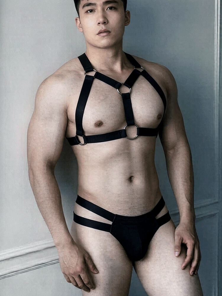Men's Tight-Fitting Bondage Harness And Thong Set
