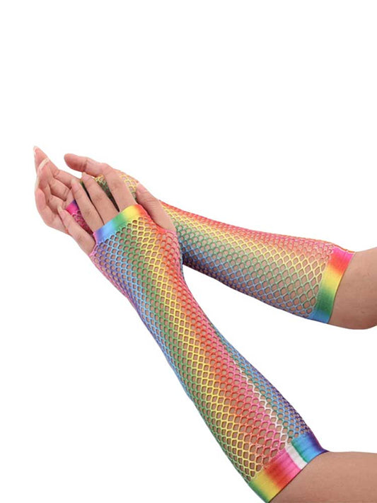 Rainbow Mesh Fishnet Party Wear Gloves