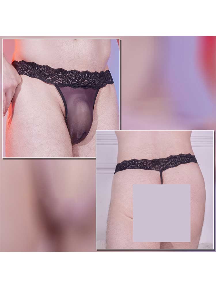 Men's Sexy Lace-Trimmed Thin Breathable Thong