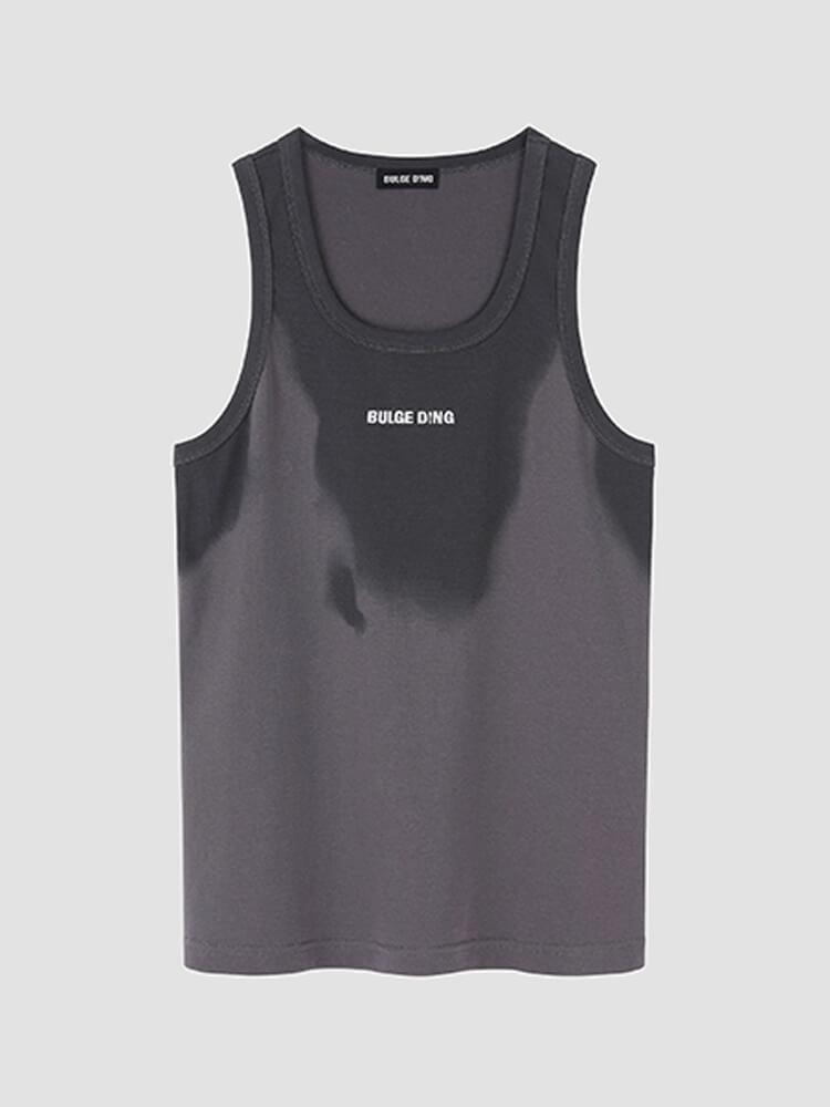 Men's Sweat-Mark Print Fitted Sports Tank Top