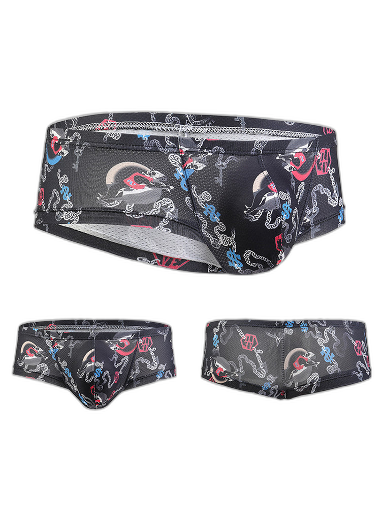 Men's Sexy Botanical Printed Mesh Underwear