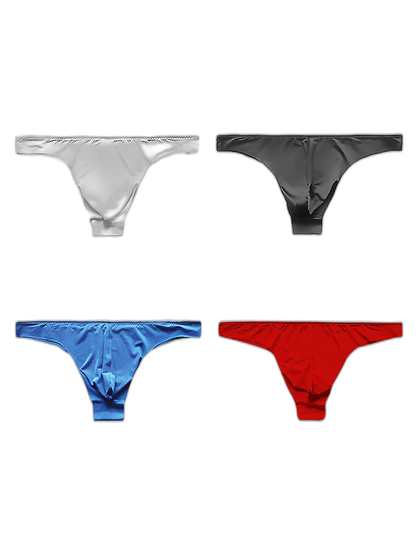 4 Pack Men's Seamless Ice Silk Sports Sexy Solid Color Thong & Strings
