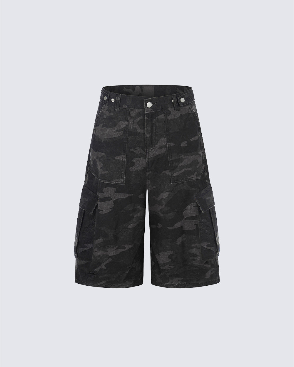 KIIKIO Utility Camo Cargo Pocket Wide Denim Shorts