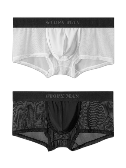 2-Pack Men's Breathable Mesh Ice Silk U-convex Low Waist Boxer Briefs