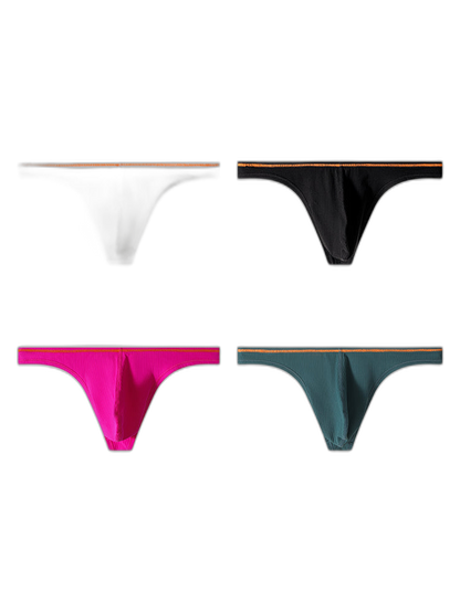 4 Pack Men's Low-Rise Solid Thongs with Reinforced Edging