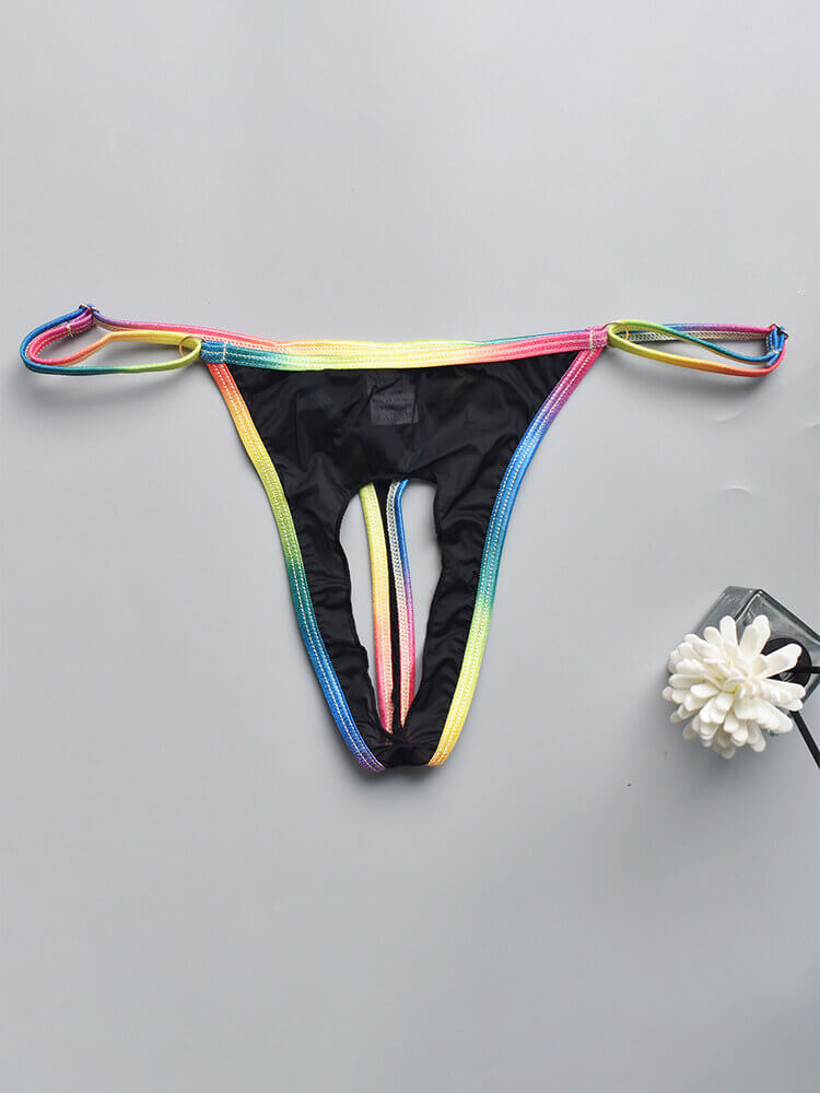 Men's Crotch Hole Sexy Adjustable Rainbow Thong