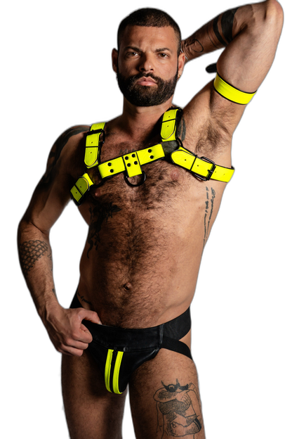 ruff GEAR Bold Leather Bulldog Harness Neon Yellow