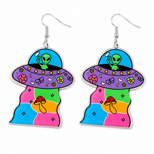 Alien Mushroom UFO Drop Earrings