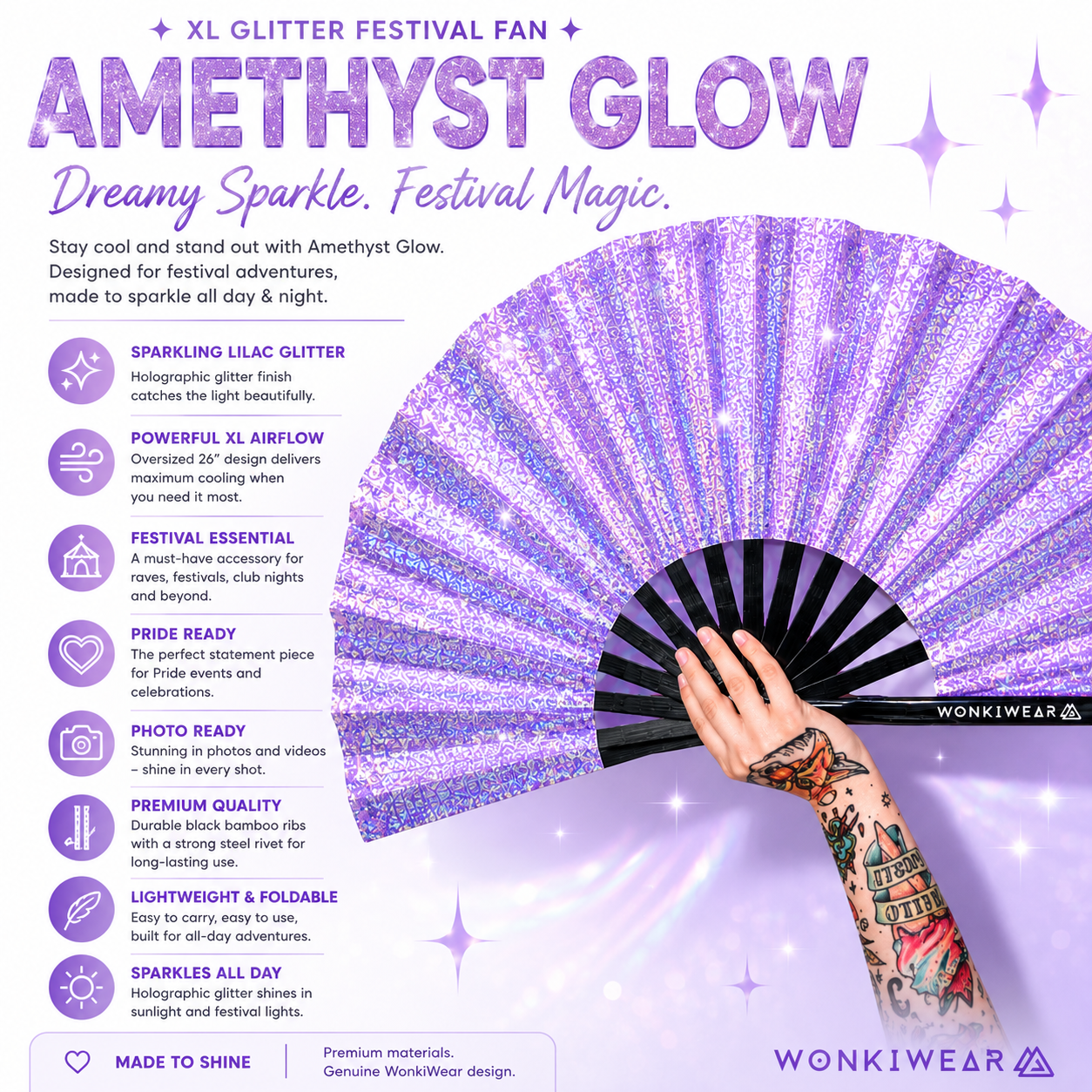 Lilac Glitter XL Festival Fan