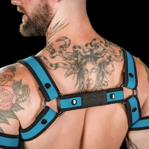 Mr S Leather Neoprene Bulldog Harness | Aqua