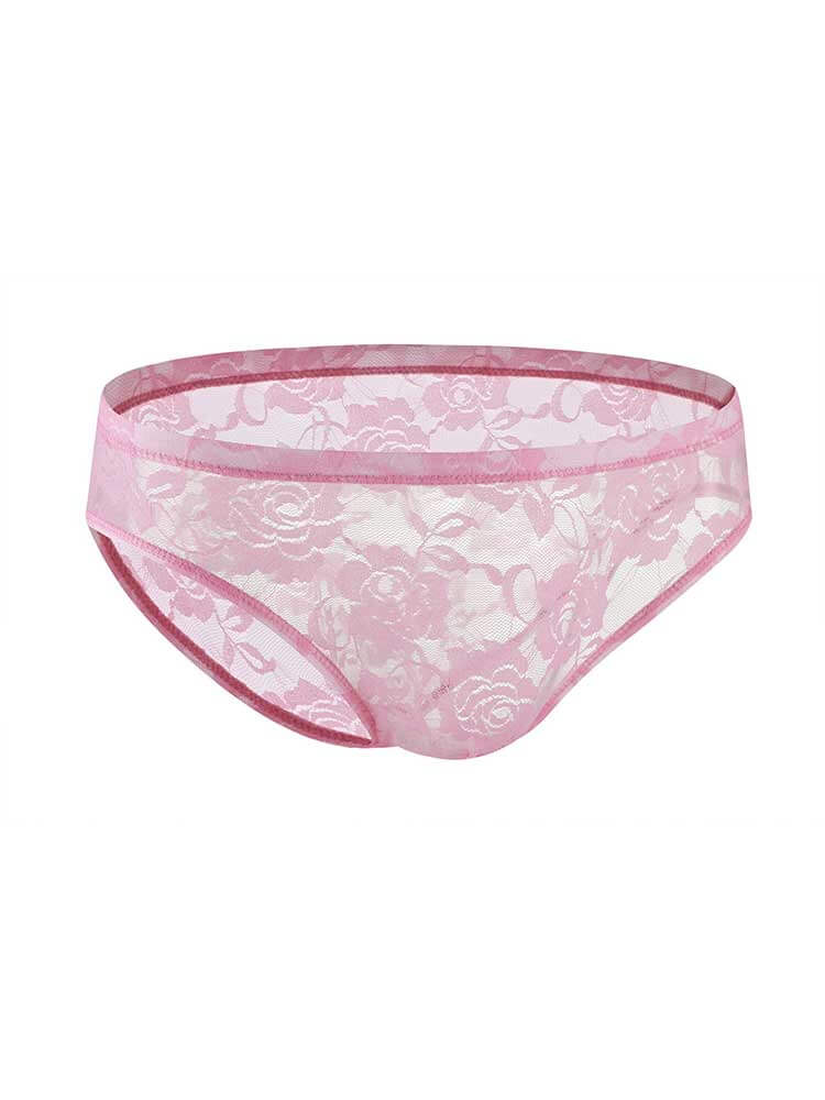 Men's Sexy Low-Rise See-Through Jacquard Lace Briefs