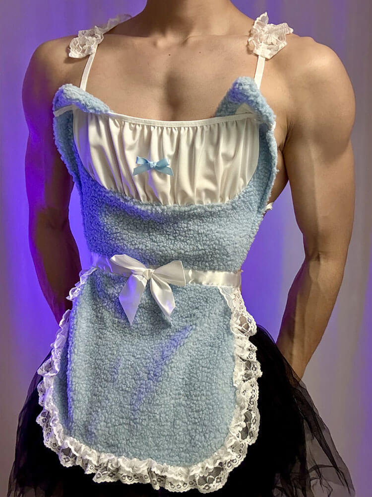 Men's Sexy Backless Plush Cat-Girl Tutu Skirt Set