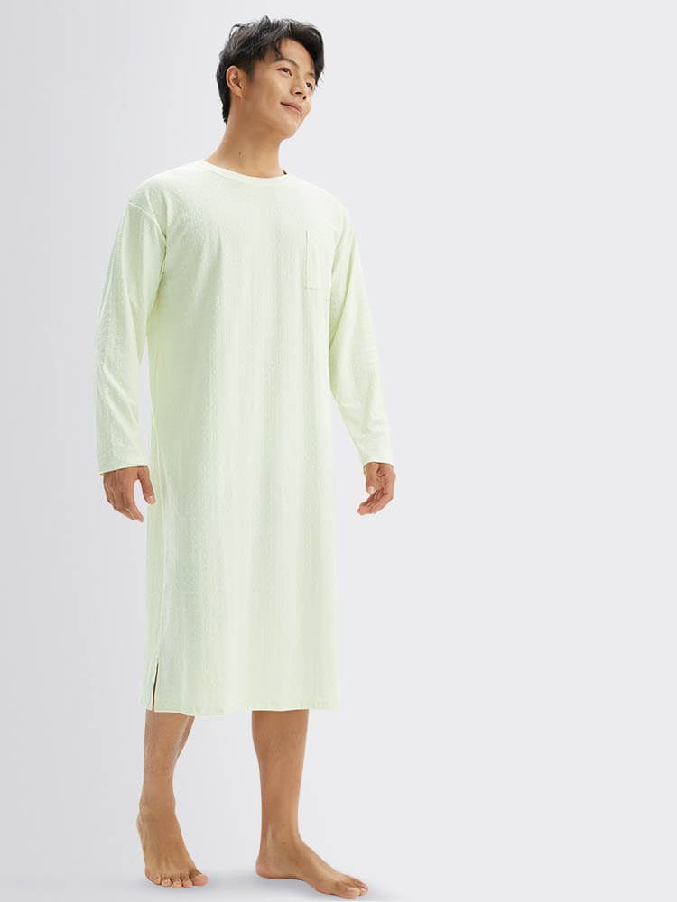 Men's Solid Color Loose Long Cotton Nightgown