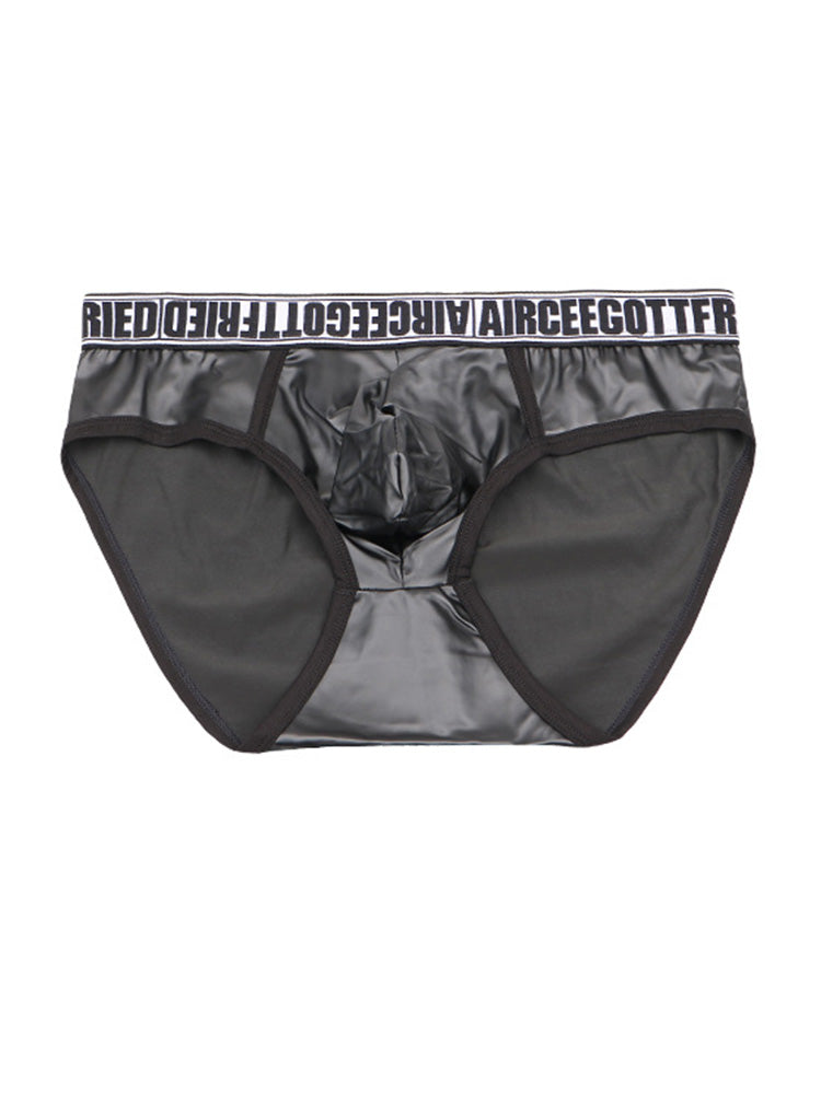 Polyester Sexy U Convex Low Waist Faux Leather Briefs