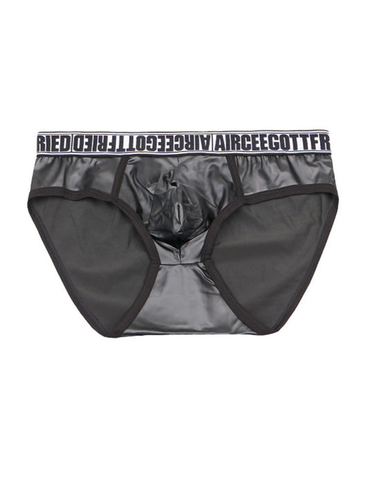 Polyester Sexy U Convex Low Waist Faux Leather Briefs