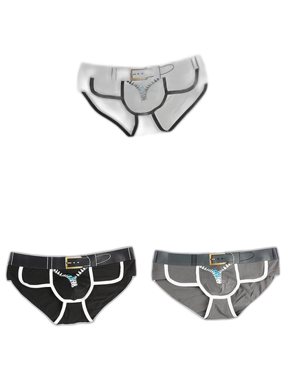 Zipper Belt Printed Cotton Pouch Briefs