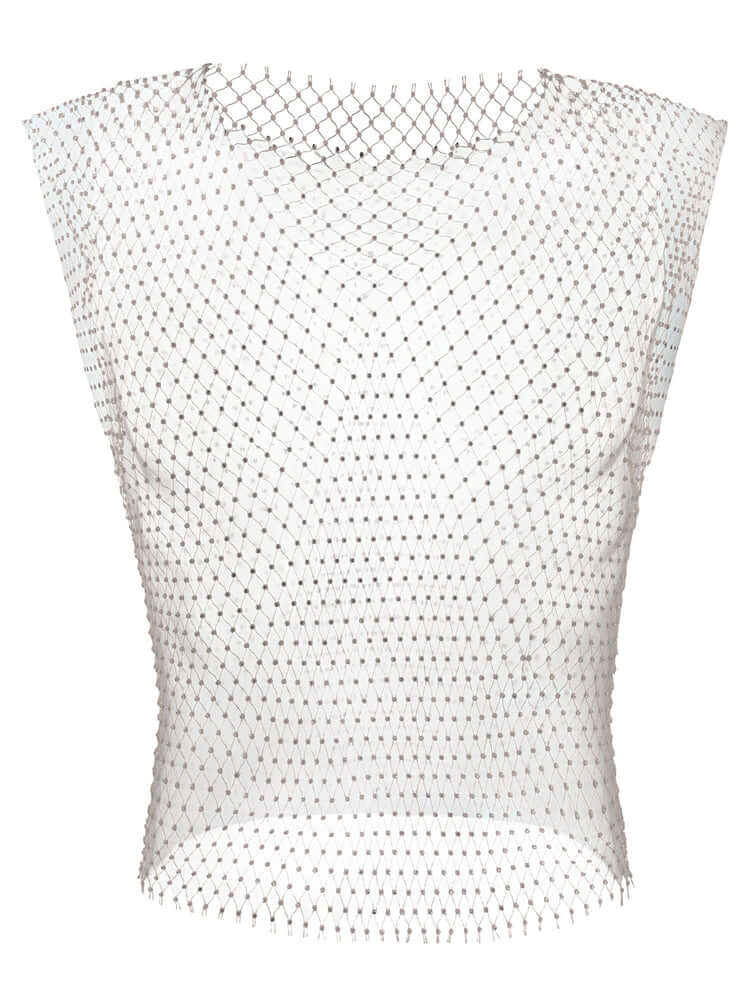 Men's Rhinestone See Through Fishing Net Cutout Nylon Vest