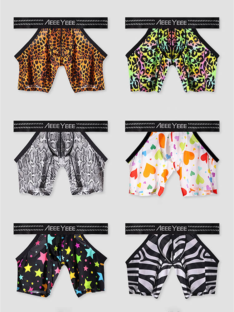 Men's Sexy Seamless Leopard Print Cutout Boxer Briefs