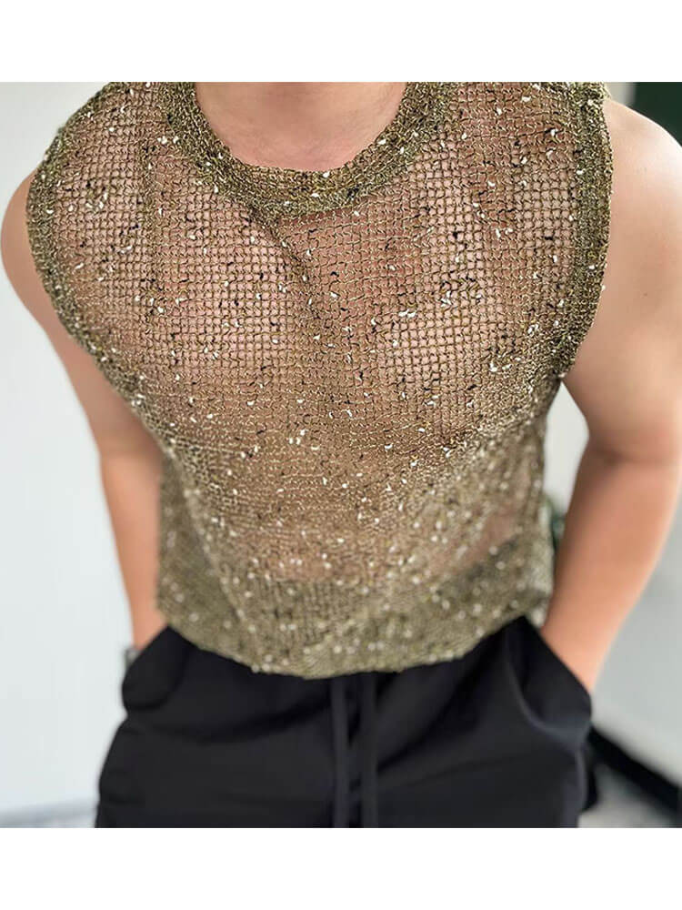 Men's Solid Color Knitted Hollow Mesh Vest