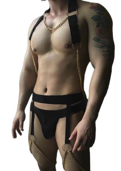 Full Body Elastic Harness with Chains & Jockstrap