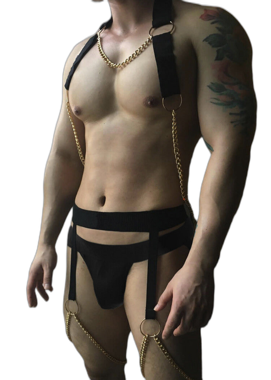 Full Body Elastic Harness with Chains & Jockstrap