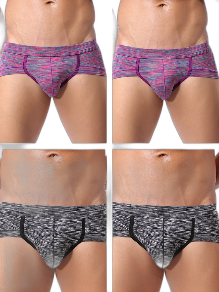 4 Pack Men's Striped U-convex Pouch Briefs
