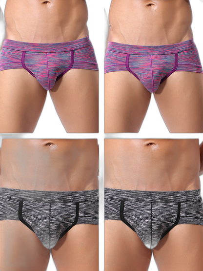 4 Pack Men's Striped U-convex Pouch Briefs