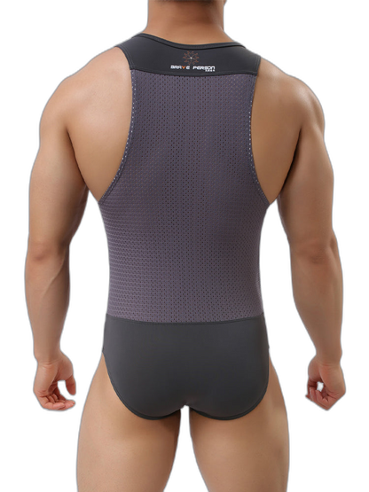 Mens Sexy Sheer Mesh Wrestling Bodysuit