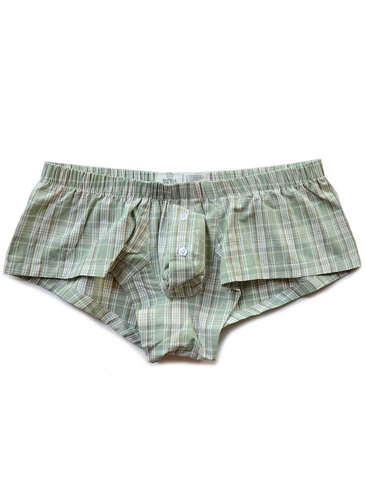 Low Rise Sexy Plaid Home Boxer Briefs - Pink