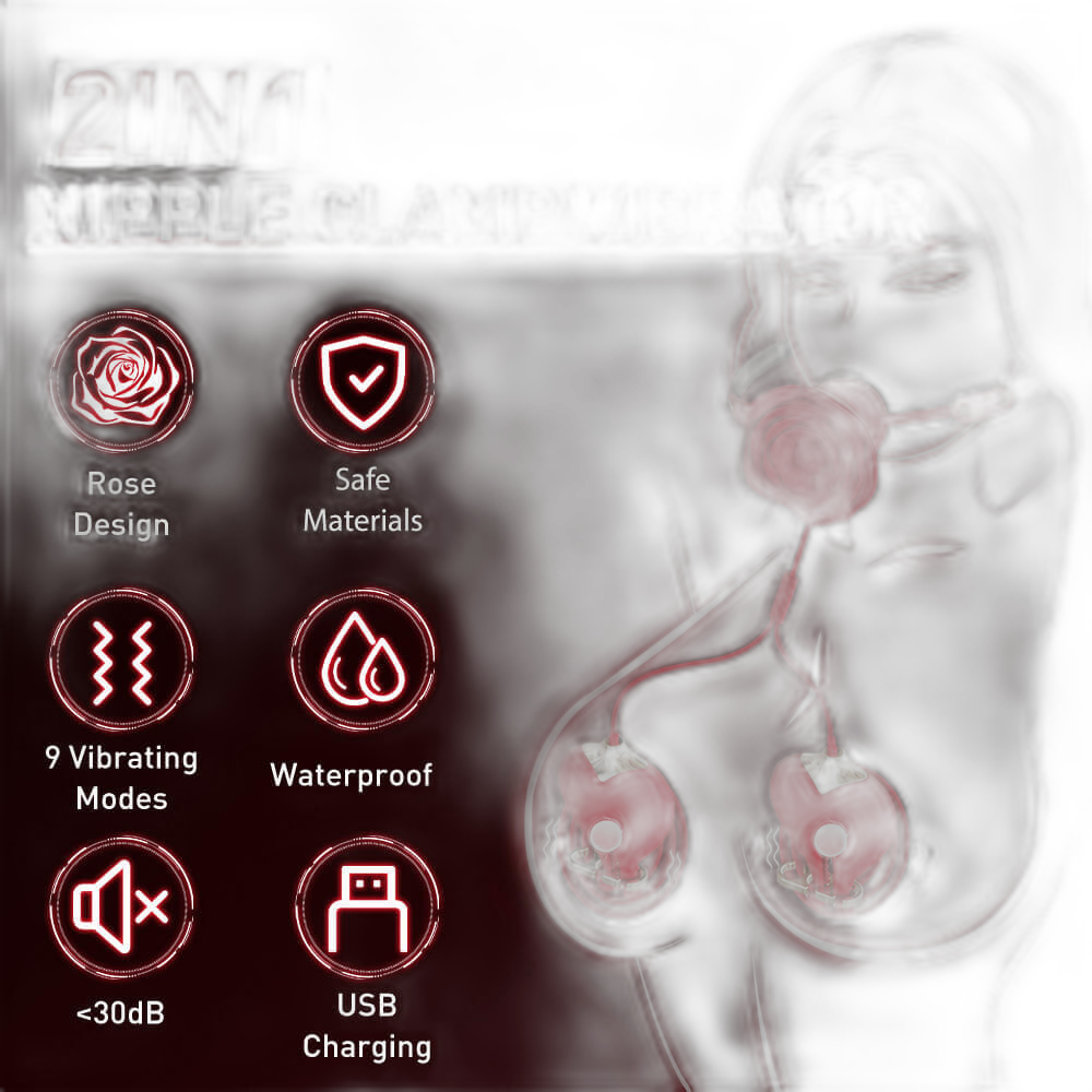 Rose Vibrating Nipple Clamps & Ball Gag Set