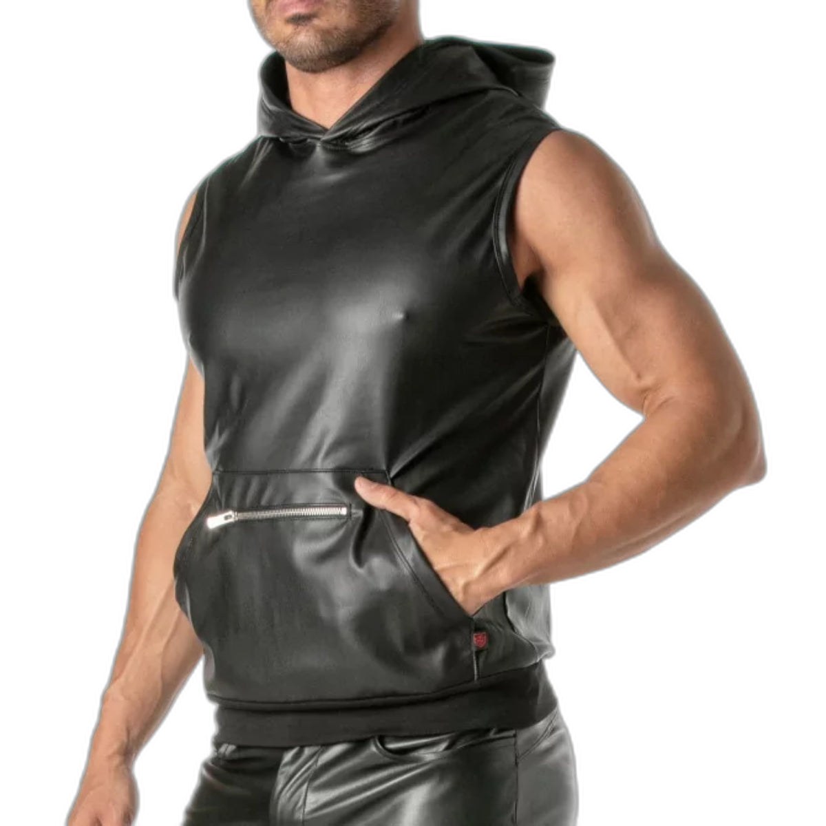 TOF Paris Kinky Zipped Pocket Sleeveless Hoodie Black