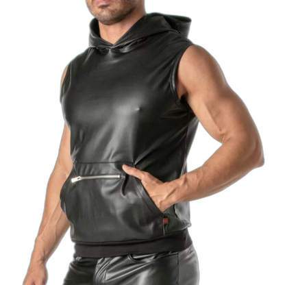TOF Paris Kinky Zipped Pocket Sleeveless Hoodie Black