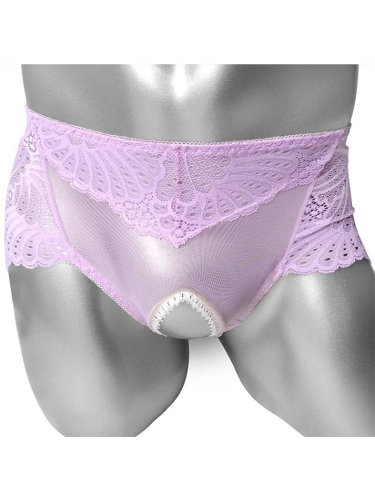 Men's Ultrathin Lace Open Crotch Briefs