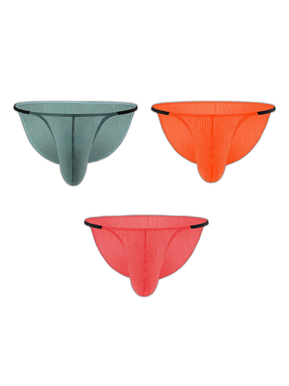 3 Pack Men's Low Rise Striped Camisole Briefs with Raised Pockets
