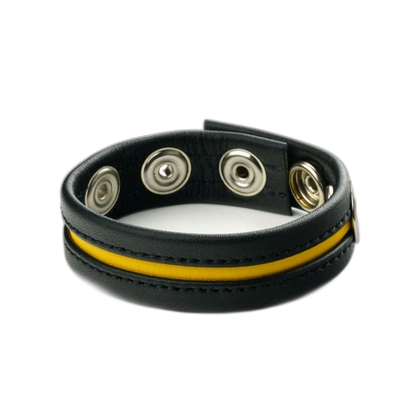 Prowler RED Leather Cock Strap Black with Yellow Stripe