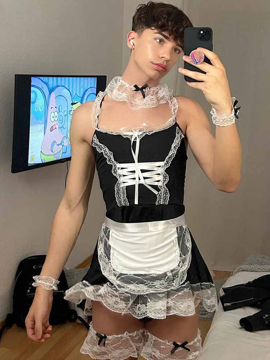 Black and White Sexy Lace Maid Set