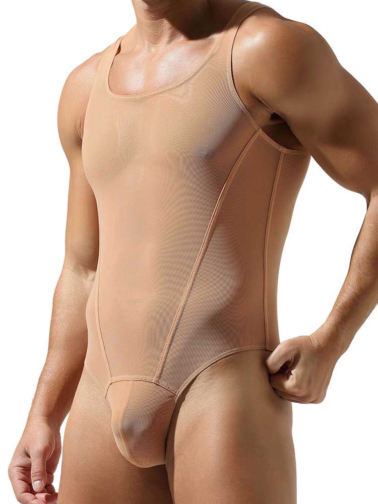 Men's Mesh Solid Color Fitness Bodysuit